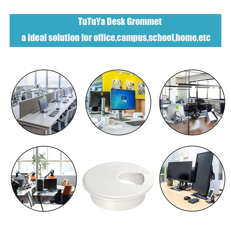 TuTuYa 10PCS Desk Grommet, Desk Grommet 1-3/8 Inch(35mm) Desk Cable Grommet Desk Cable Hole Covers with Hole Saw, Ideal Solution for Office and Home Table Cable (White,1-3/8 Inch) - Image 4